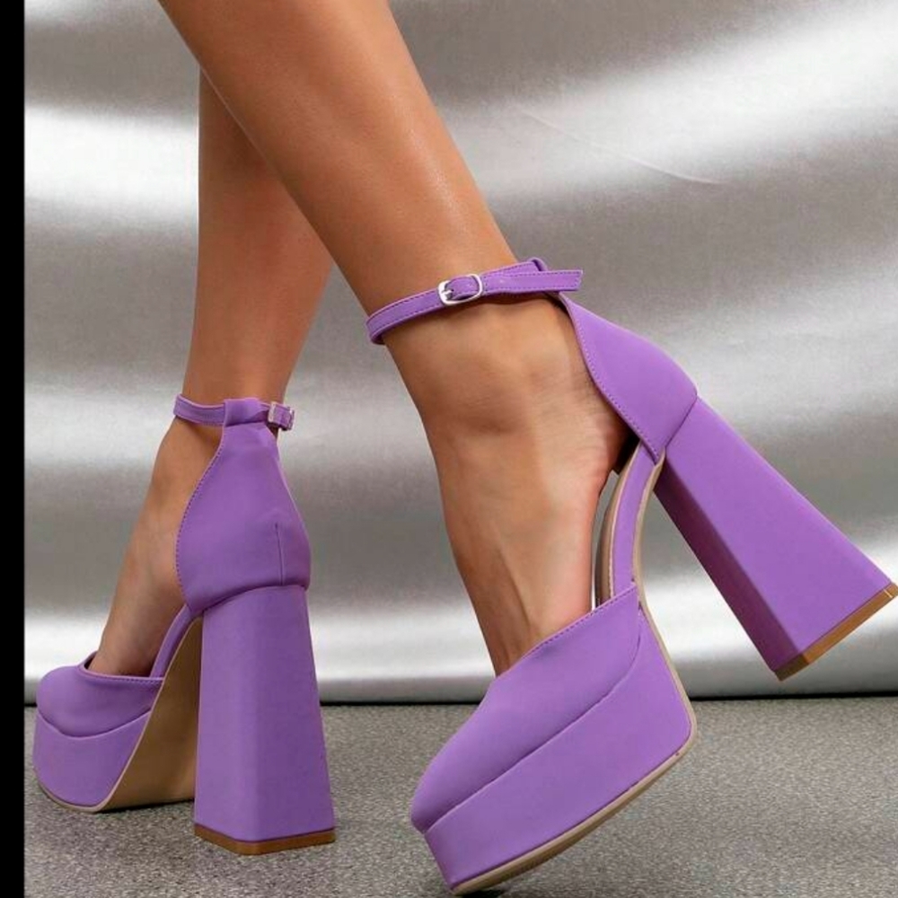 Lavender Block Platform Ankle-Strap Heels